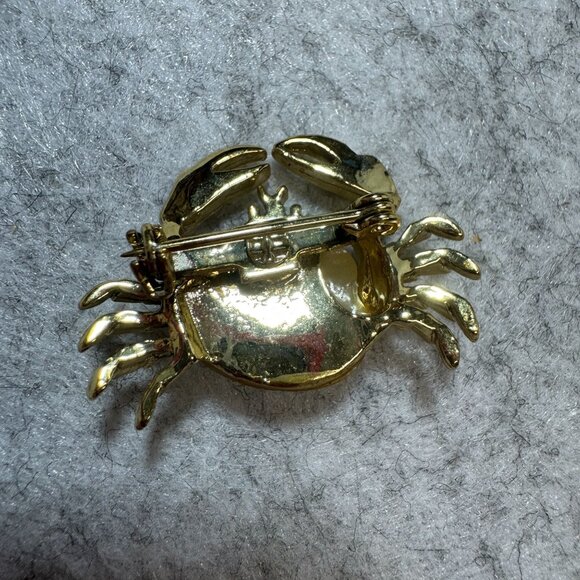 Gold-Tone Crab Brooch With Shell Accent Vintage Jewelry Pin Jelly Belly - Picture 3 of 4